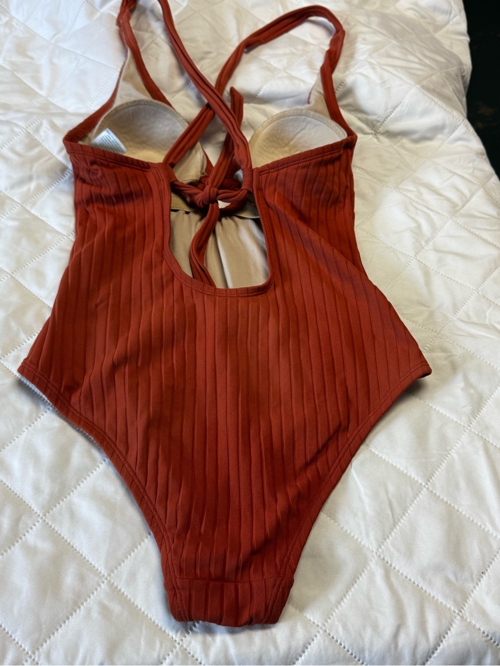 Kona Sol Ribbed One Piece Swimsuit Rust Cutout Open Back Size Small - Picture 6 of 12